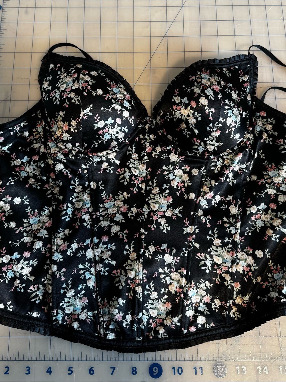Black Floral Bustier Top